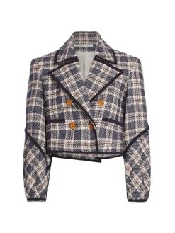 Veronica Beard Aise Double-Breasted Cotton Plaid Jacket