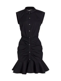 Veronica Beard Ruched Flounce-Hem Shirtdress White