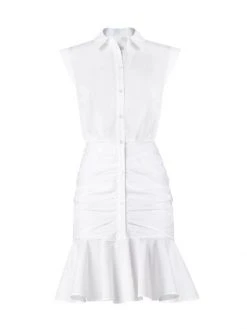Veronica Beard Ruched Flounce-Hem Shirtdress White -Veronica Beard shop unnamed file 54