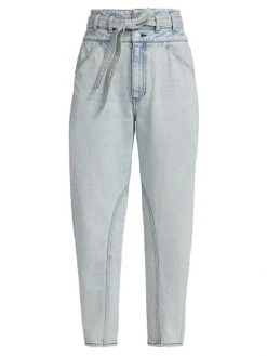 Veronica Beard Pearl Belted High-Rise Barrel Crop Jeans