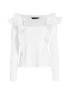 Veronica Beard Gidea Ruffle-Shoulder Knit Top Black