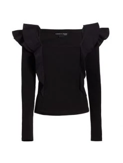 Veronica Beard Gidea Ruffle-Shoulder Knit Top Black -Veronica Beard shop unnamed file 652