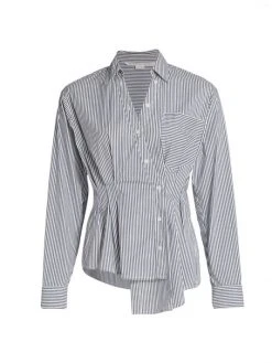 Veronica Beard Rosamund Asymmetric Pinstripe Cotton-Blend Shirt