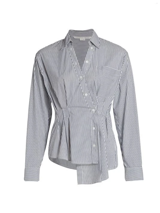 Veronica Beard Rosamund Asymmetric Pinstripe Cotton-Blend Shirt 3 Veronica Beard Rosamund Asymmetric Pinstripe Cotton-Blend Shirt