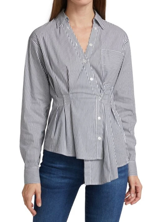 Veronica Beard Rosamund Asymmetric Pinstripe Cotton-Blend Shirt 5 Veronica Beard Rosamund Asymmetric Pinstripe Cotton-Blend Shirt - Image 3