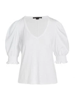 Veronica Beard Jacie Smocked Cotton Tee