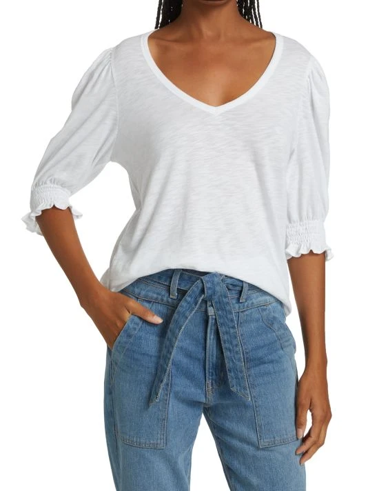 Veronica Beard Jacie Smocked Cotton Tee 5 Veronica Beard Jacie Smocked Cotton Tee - Image 3