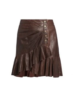 Veronica Beard Saba Ruffled Leather Skirt