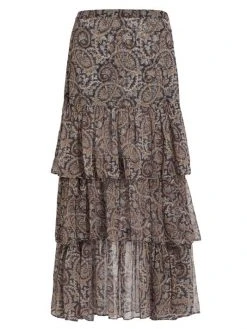 Veronica Beard Shailene Tiered Silk Midi-Skirt